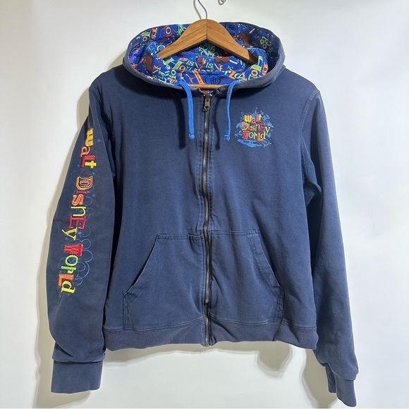 Vintage Walt Disney World navy blue Full Zip Reversible Hoodie 2000’s jacket - Picture 1 of 7